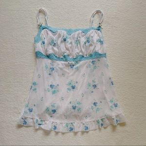blue & white victoria secret floral milkmaid top🤍